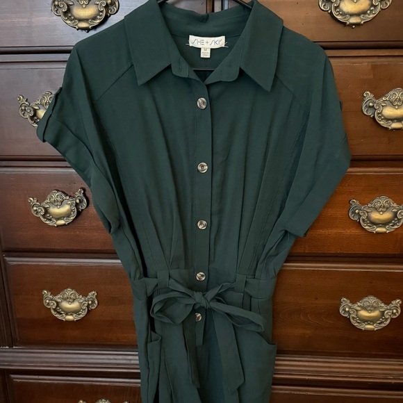 She + Sky Pants - She + Sky Forest Green Button-Up romper